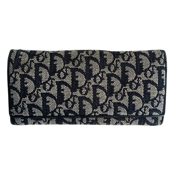 Christian Dior Canvas Leather Navy Blue Trotter Long Wallet W/ Authenticity Card - Picture 1 of 8